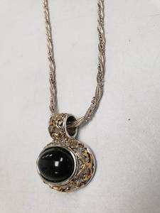 lot 6485 image: 12.5 Inch Silver, Gold and Black Pendant Necklace
