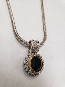 lot 6489 image: 9 Inch Silver, Gold and Black Pendant Necklace