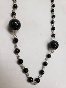 lot 6491 image: 29 Inch Silver and Black Beaded Layering Necklace