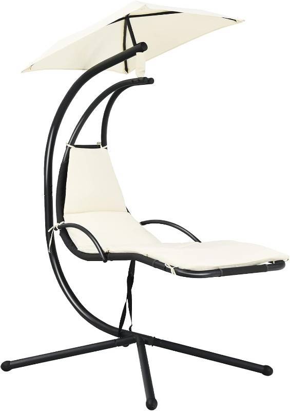 lot 965118 image: Giantex Outdoor Hanging Chaise Lounge Chair - Beige Previously Owned, Top Canopy Not Included