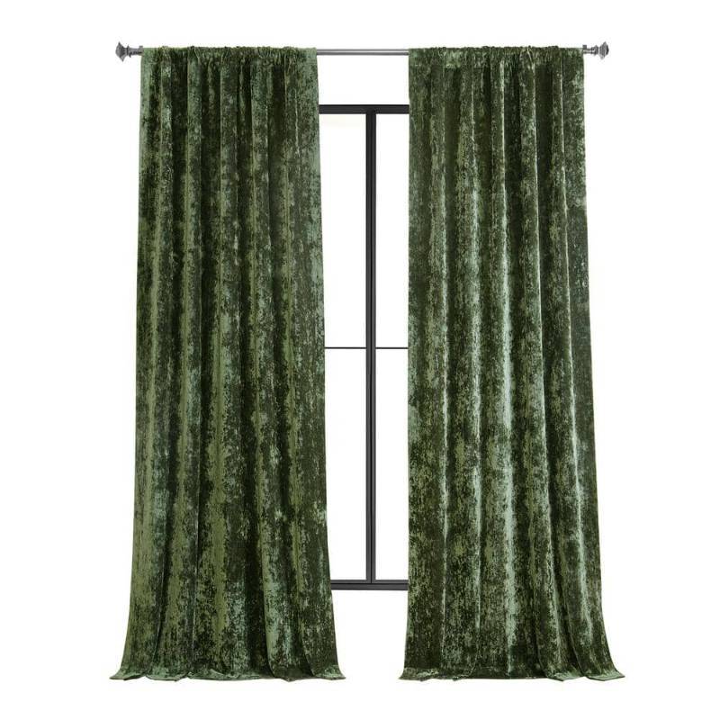 lot 96504 image: Emerald Green Lush Crush Velvet 50in W x 84in L - Rod Pocket Room Darkening Curtains - Single Panel