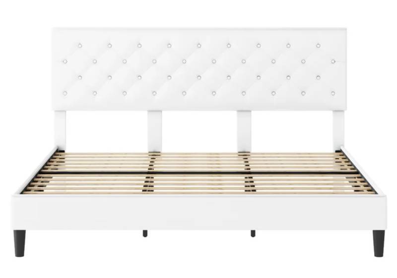 lot 96638 image: Mercury Row Trotwood Upholstered Bed with Adjustable Headboard - White - King Size