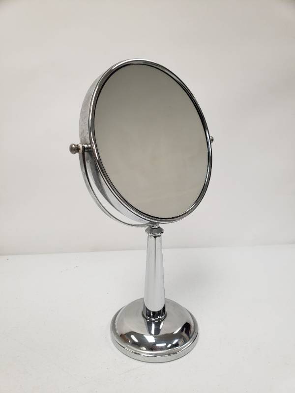 lot 96649 image: 14 Inch Tall Double Sided 10x and 15x Magnifying Makeup Mirror