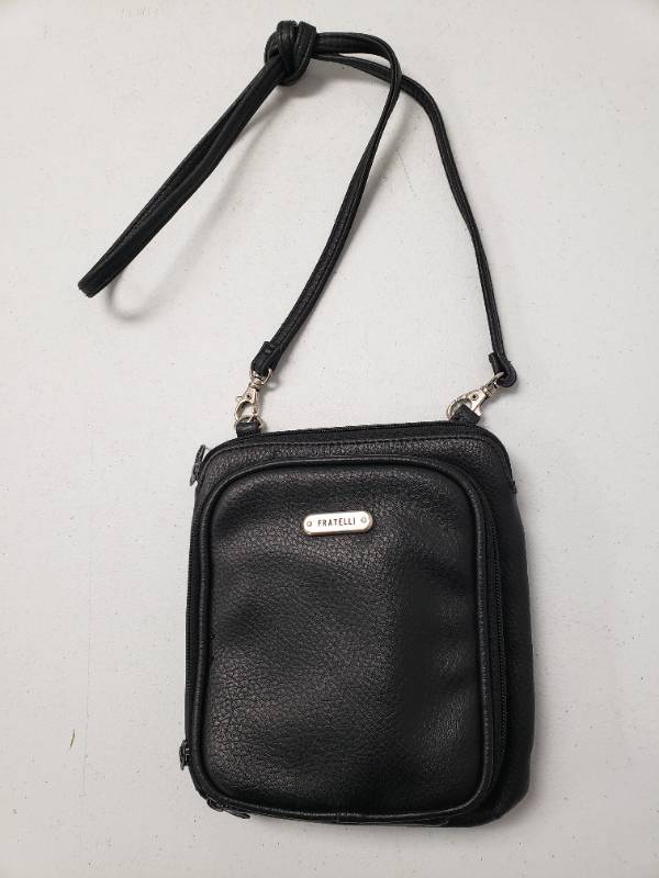 lot 96673 image: Fratelli 7x8 Inch Black Leather Crossbody Bag with Coin Purse&nbsp