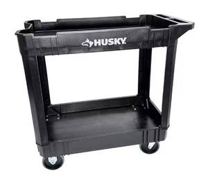 lot 6701 image: Husky 34 x 17.5 Inch 2-Tier Heavy Duty Plastic 4-Wheeled Service Cart with 500lb Capacity - Black