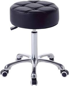 lot 6703 image: Rolling Salon Stool with Round Height-Adjustable Heavy Duty Cushioned Seat - Black