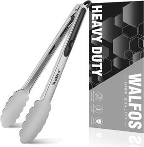 lot 6725 image: Walfos Kitchen Tongs - 12 Inch Heavy Duty Stainless Steel Tongs with Non-Slip Handle