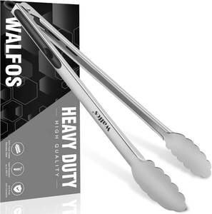lot 6726 image: Walfos Kitchen Tongs - 17 Inch Extra Long Heavy Duty Stainless Steel Tongs with Non-Slip Handle