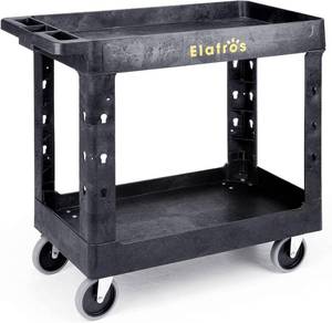 lot 6751 image: Elafros 34 x 17 Inch 2-Tier Heavy Duty Plastic 4-Wheeled Service Cart with 550lb Capacity - Black