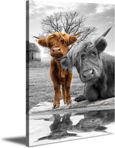 lot 6761 image: 24 x 36 Inch Highland Cow Canvas Wall Art