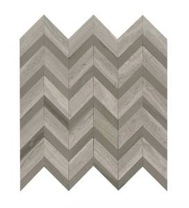lot 6776 image: Emser Tile Bizou CreamTaupe Chevron on Mesh Groutless Marble Mosaic - 12 x 13 Inch - 7 Panels Some Missing Pieces