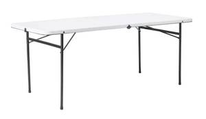 lot 67107 image: VejiA Double Folding White Plastic Picnic Table - 30in D x 72in W x 29in H
