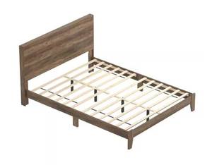 lot 67126 image: GALANO Layton Knotty Oak Wood Frame Platform Bed with Headboard - Queen Size