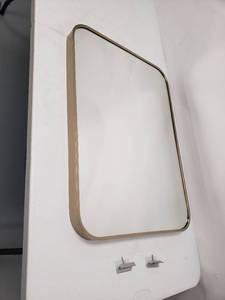 lot 6706 image: 22x30 Inch Rounded Corner Gold Metal Framed Mirror