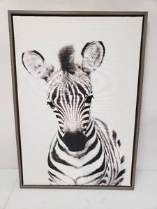 lot 6710 image: 23.5 x 33.5 Inch Zebra Print Grey Wood Framed Canvas