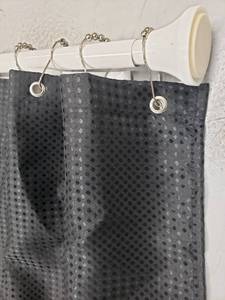 lot 6711 image: Black Dot Pattern Shower Curtain Kit with Liner, Hooks and Tension Rod