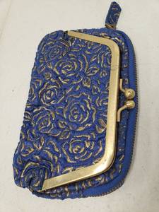 lot 6748 image: Blue and Gold Embroidered Clutch Purse