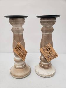lot 6754 image: Robert Stanley Signature Collection Fall Wood Candle Stick Set of 2