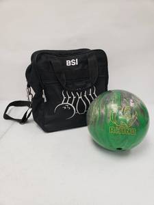 lot 6777 image: Rhino Bowling Ball with Black Embroidered Carrying Bag - USBC JJA41022&nbsp