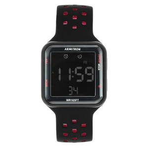 lot 6779 image: Armitron Sport Unisex Digital Chronograph Silicone Strap Black and Red Square Watch