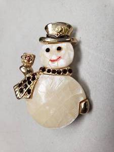 lot 6781 image: 1.75 Inch Gold and Pearl Stone Snowman Fashion PinBrooch