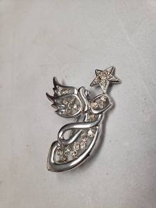 lot 67119 image: 2 Inch Silver and Rhinestone Angel and Star Fashion PinBrooch