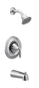 lot 67138 image: Moen Eva Collection Posi-Temp Pressure Balanced Tub and Shower Trim with 2.5 GPM Shower Head and Tub Spout - Chrome