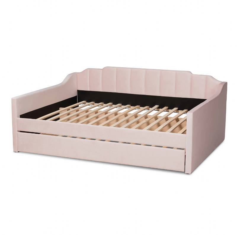 lot 96694 image: Braxton Studio Ailish Upholstered Daybed with Trundle - Pink - Full Size BOX 1 OF 2 ONLY