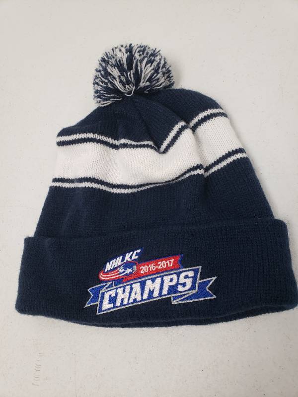 lot 96793 image: NHLKC 2016-2017 Champs Navy Blue and White Sport-Tek Stocking Cap&nbsp
