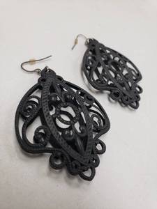 lot 6813 image: 2.5 Inch Black Filigree Dangle Earings