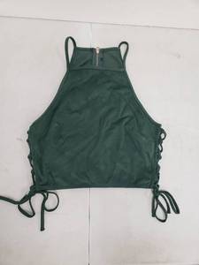 lot 6818 image: Forever 21 Green Suede Lace-Up Sides, Zippered-Back Halter Top - Size Small