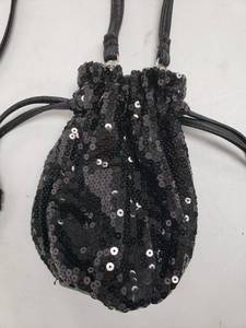 lot 6874 image: Black Sequin Cinch Bag with Removable Shoulder Strap