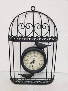 lot 6884 image: Black Metal Birdcage Wall Mounted Clock