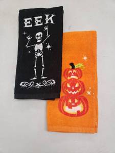 lot 6894 image: Halloween Dish Towel - Set of 2 - Jack O Lanterns and Skeleton