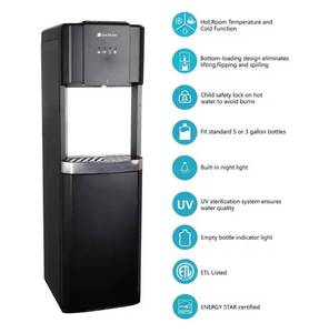 lot 6899 image: Glacier Bay Matte Black and Stainless Steel Bottom Load Hot and Cold Water Dispenser with Empty Jug Included Compatible With Lots 68109 and 68110