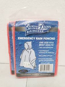 lot 68107 image: Game Day Raingear Adult Emergency Rain Poncho - Set of 2 - Red