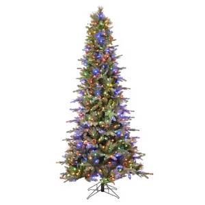 lot 68120 image: GE 7.5ft Aspen Fir Pre-Lit Slim Flocked Artificial Christmas Tree with LED Lights with Black and Gold Ornaments Included