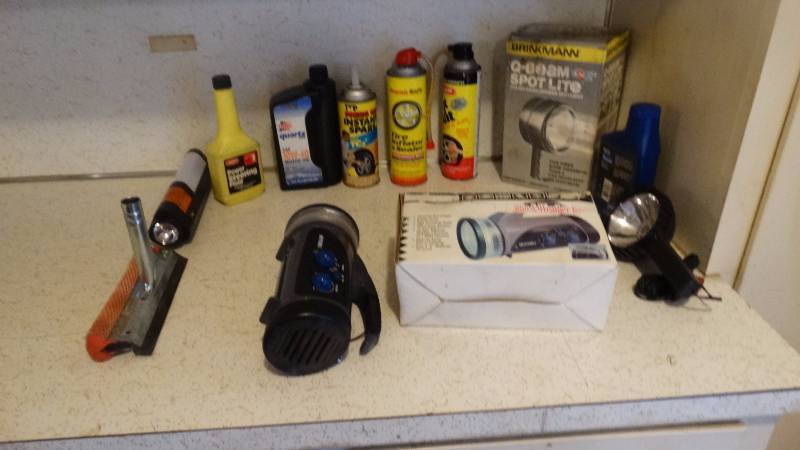 lot 328 image: car products - flashlight - fix a flat - other car items