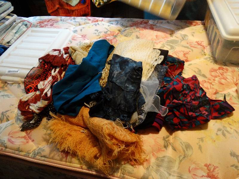 lot 382 image: Tote of assorted scarfs.