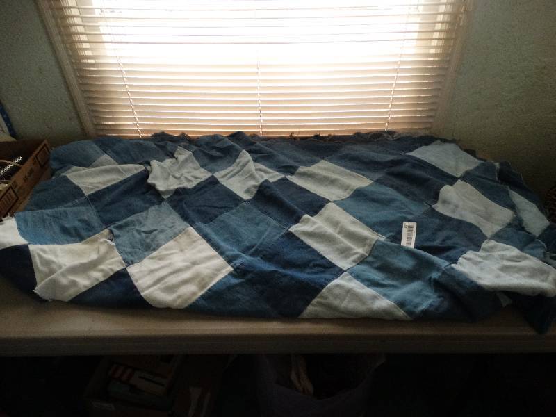 lot 437 image: Handmade, denim quilt top.