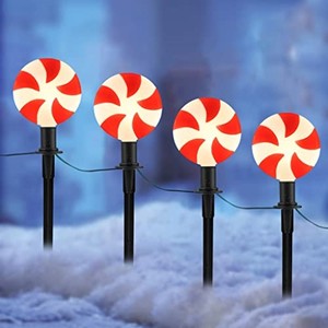 lot 66954 image: Christmas Lollipop Pathway Lights Outdoor, 7 Feet C9 Candy Christmas Decorations Driveway Markers Stake Lights, Connectable Garden Markers Light for Outdoor Yard, Party, Lane, Home Decoration