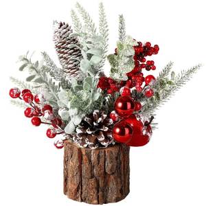 lot 66955 image: Hatisan Small Tabletop Christmas Tree (11 Tall) with Ornaments, Pine Cones, and Berries - For Home Decor