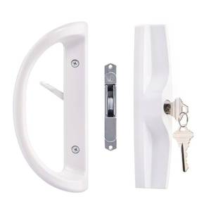 lot 66972 image: Sliding Patio Door Handle Set with Key Cylinder and Mortise Lock, Full Replacement Handle Lock Set Fits Door Thickness from 1-12 to 1-34, 3-1516 Screw Hole Spacing, Reversible Design(Non-Handed)