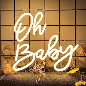 lot 66974 image: Oh Baby Neon Signs For Wedding, LED Neon Lights For Bedroom USB Powered Light Up Wall Decor Adjustable Brightness Led Signs for Wall Birthday Party Home Decor Warm White 11.8x11