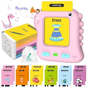 lot 66986 image: Richgv Dinosaur Talking Flash Cards for Toddlers, Interactive Pocket Speech Learning Activity - Pink