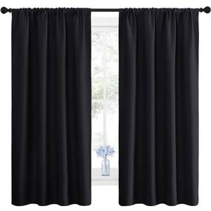 lot 66988 image: NICETOWN Black Blackout Curtain - Solid Thermal Insulated Window Treatment Blackout DrapesDraperies with Rod Pockets (2 Panels, 42 Wide by 63 Long, Black)