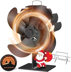 lot 66989 image: PEDOOD Silent Wood Stove Fan, Heat Powered Stove Fan with Bracket Fixed on Heater, 4 Blade Heat Powered Fireplace Fan with Thermometer for WoodGasLog Burne Stove,CampingPicnics OutdoorIndoor Use
