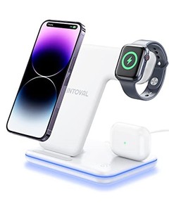 lot 67013 image: Intoval Charging Station for Apple iPhoneiWatchAirpods, 3 in 1 Wireless Charger for iPhone151413(Pro, Pro Max) 1211XSXR, iWatch98Ultra76SE5432, Airpods Pro2Pro1321(Z5 White)