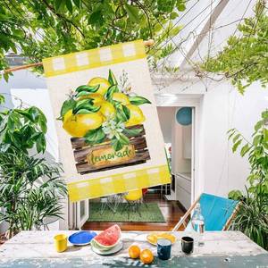 lot 67788 image: Yameeta Summer Lemonade House Flags 28x40 Inch Double Sided for Outside Decorative Lemon Leaves Yellow Large Burlap Yard Flag Farmhouse Seasonal Holiday Home Outdoor Decoration