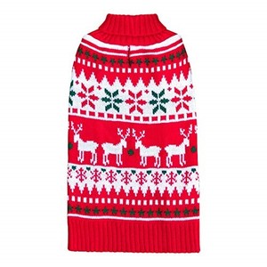 lot 67790 image: KYEESE Christmas Dog Sweaters for Small Dogs Snowflake Reindeer Dog Sweater with Leash Hole Ugly Dog Holiday Sweater Pet Sweater Pet Clothes, Size Medium